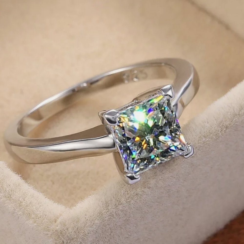 Sterling Silver 925 Diamond Princess Cut Ring - Picture 4 of 5